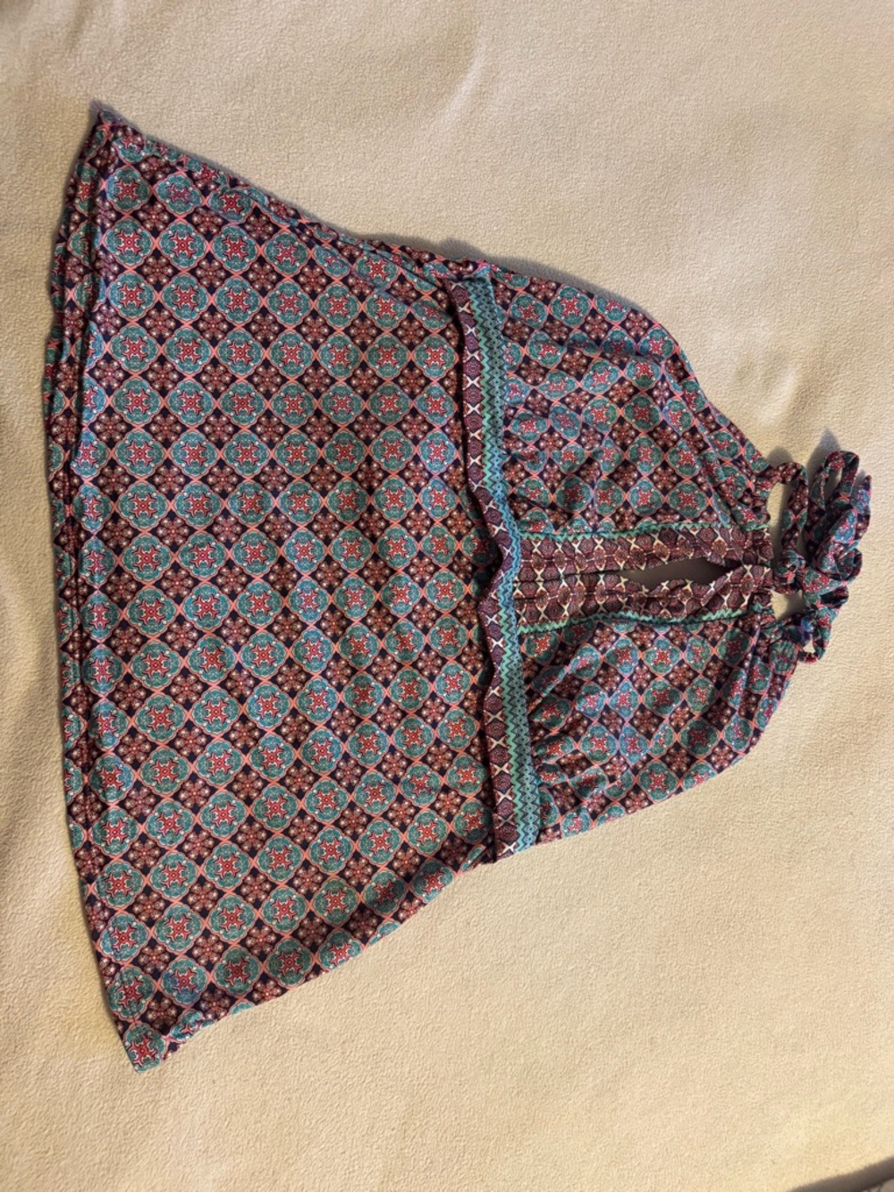 Liz Claiborne Magenta Halter Dress with Teal and Burgundy Accents